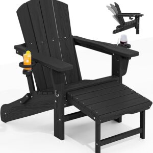 KINGYES Folding Adjustable Adirondack Chair with Retractable Ottoman