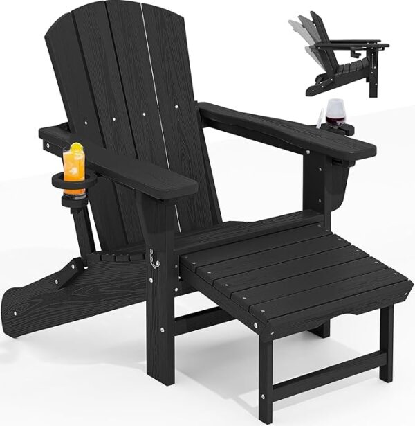 KINGYES Folding Adjustable Adirondack Chair with Retractable Ottoman KINGYES Folding Adjustable Adirondack Chair with Retractable Ottoman