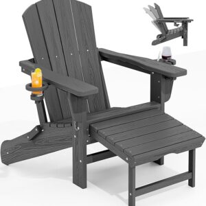 KINGYES Folding Adjustable Adirondack Chair with Retractable Ottoman